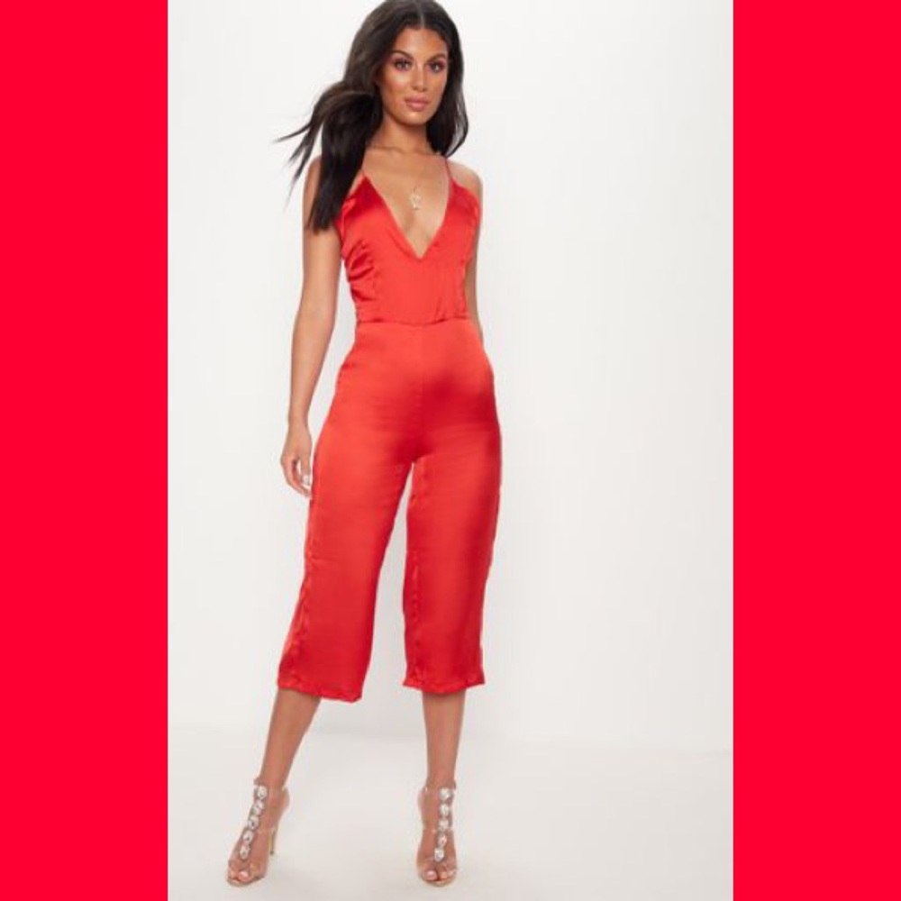 NWT Red Satin Jumpsuit